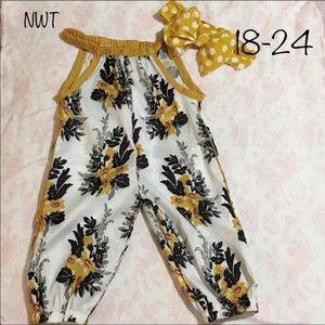 Yellow floral baby girl romper